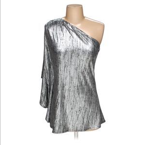 Metallic Silver One Shoulder Top